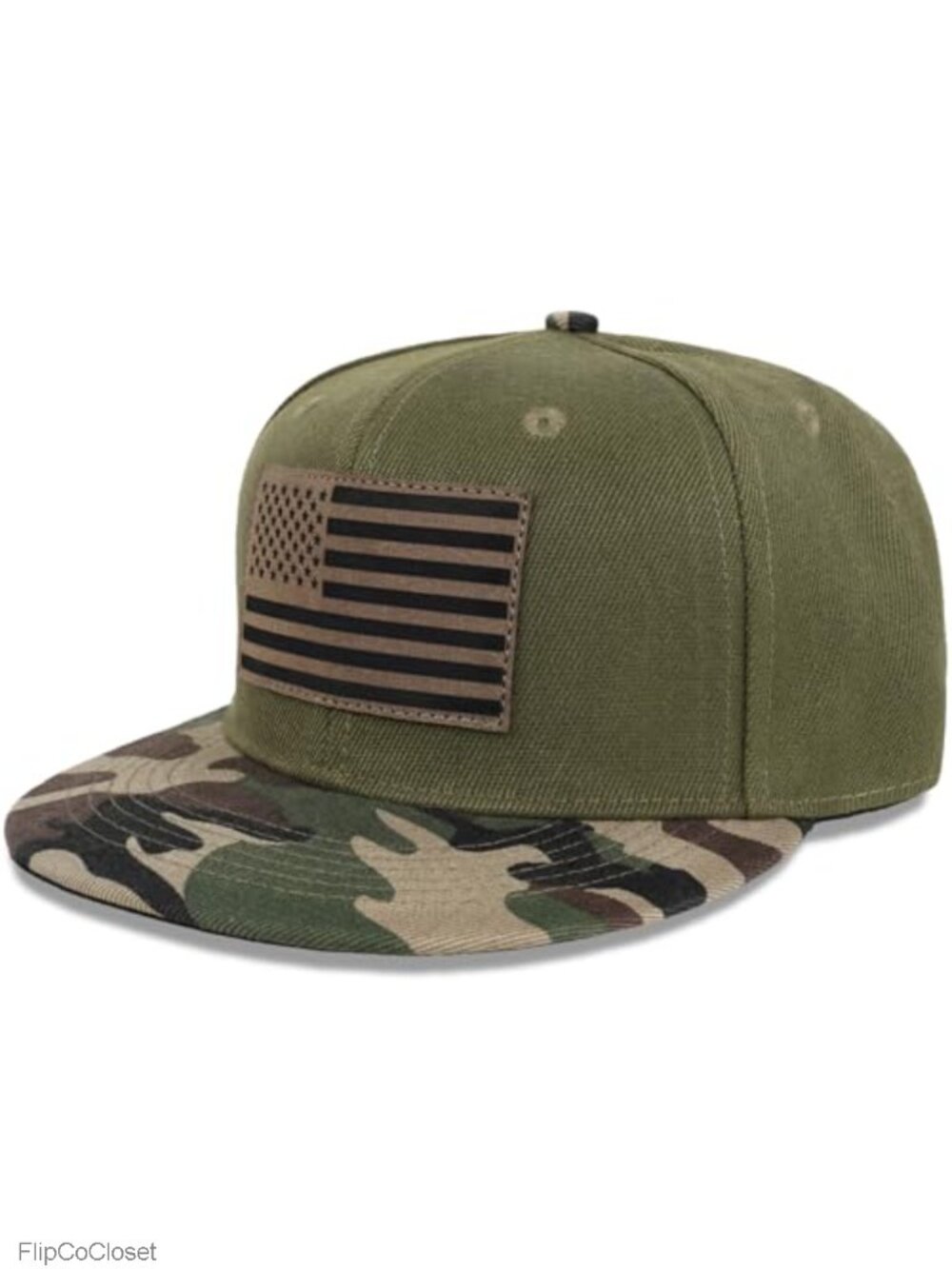 American Flag Flat Bill Snapback Hat Adjustable Cotton Blend